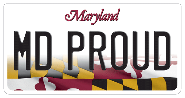 New Maryland plate, has the state flag across the bottom under the numbers and letters