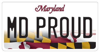 Maryland proud license plate, new plate has the Maryland flag on the lower portion of the tag