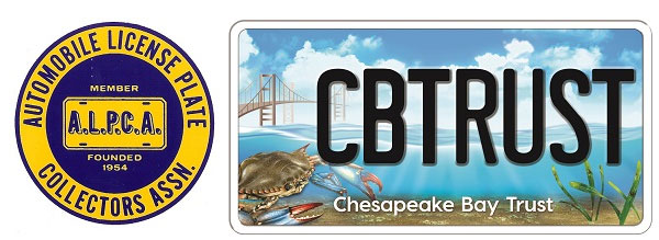 Automobile license plate collectors association logo and CBTRUST Bay Plate